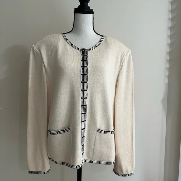 St John Knit Elegant Cream Jacket with Black Trim - Picture 2 of 7